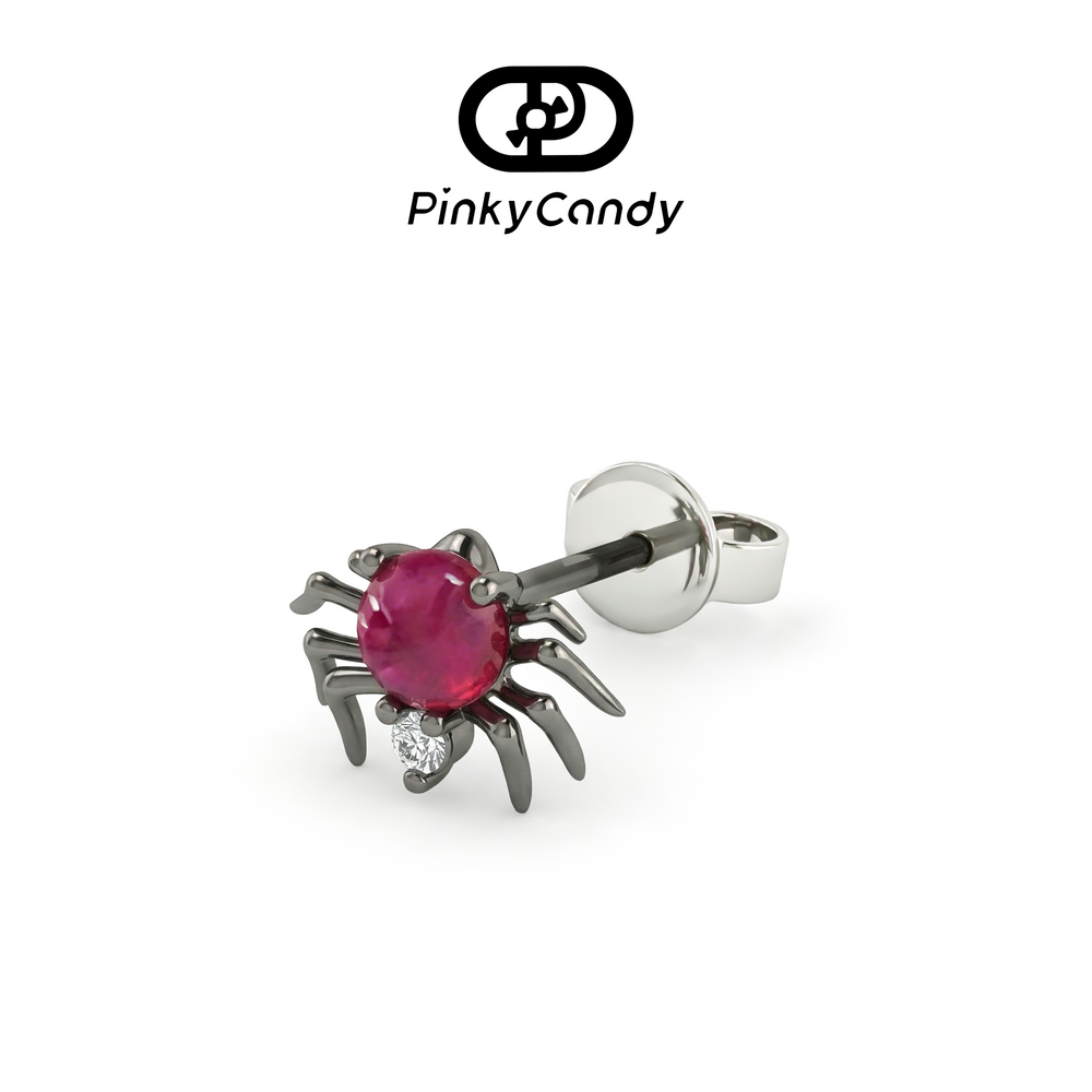 Dream-Weaver Spider Stud | 18K Gold, Natural Ruby & Diamond
