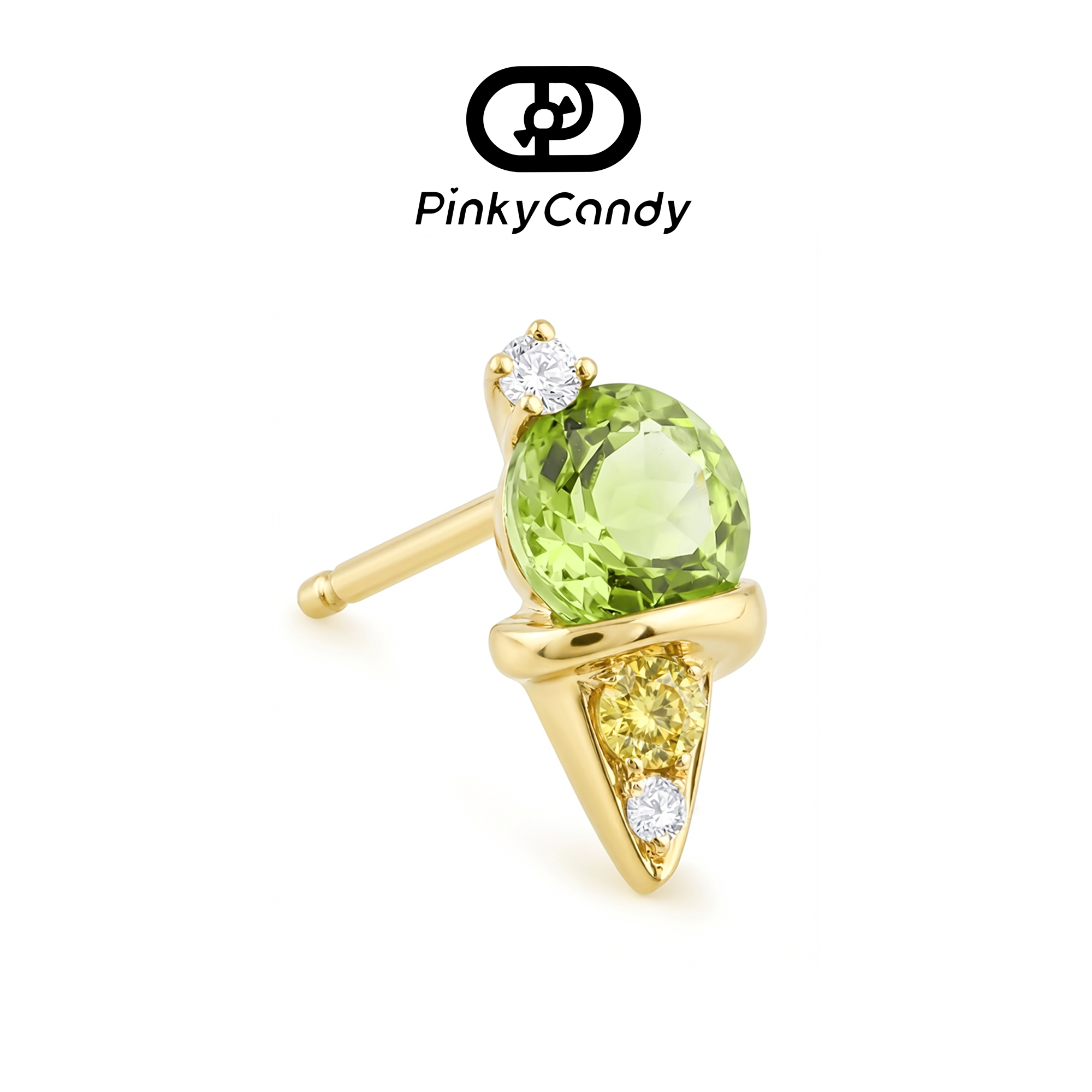 Mochi Gelato Stud | 18K Gold, Natural Diamond & Yellow Sapphire & Peridot