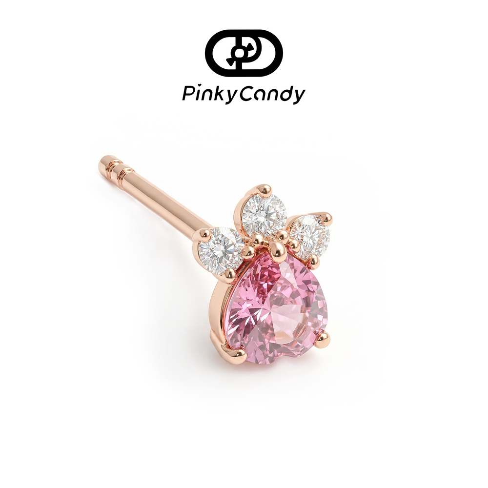 Cat Claws Stud | 18K Gold, Natural Diamond & Pink Sapphire
