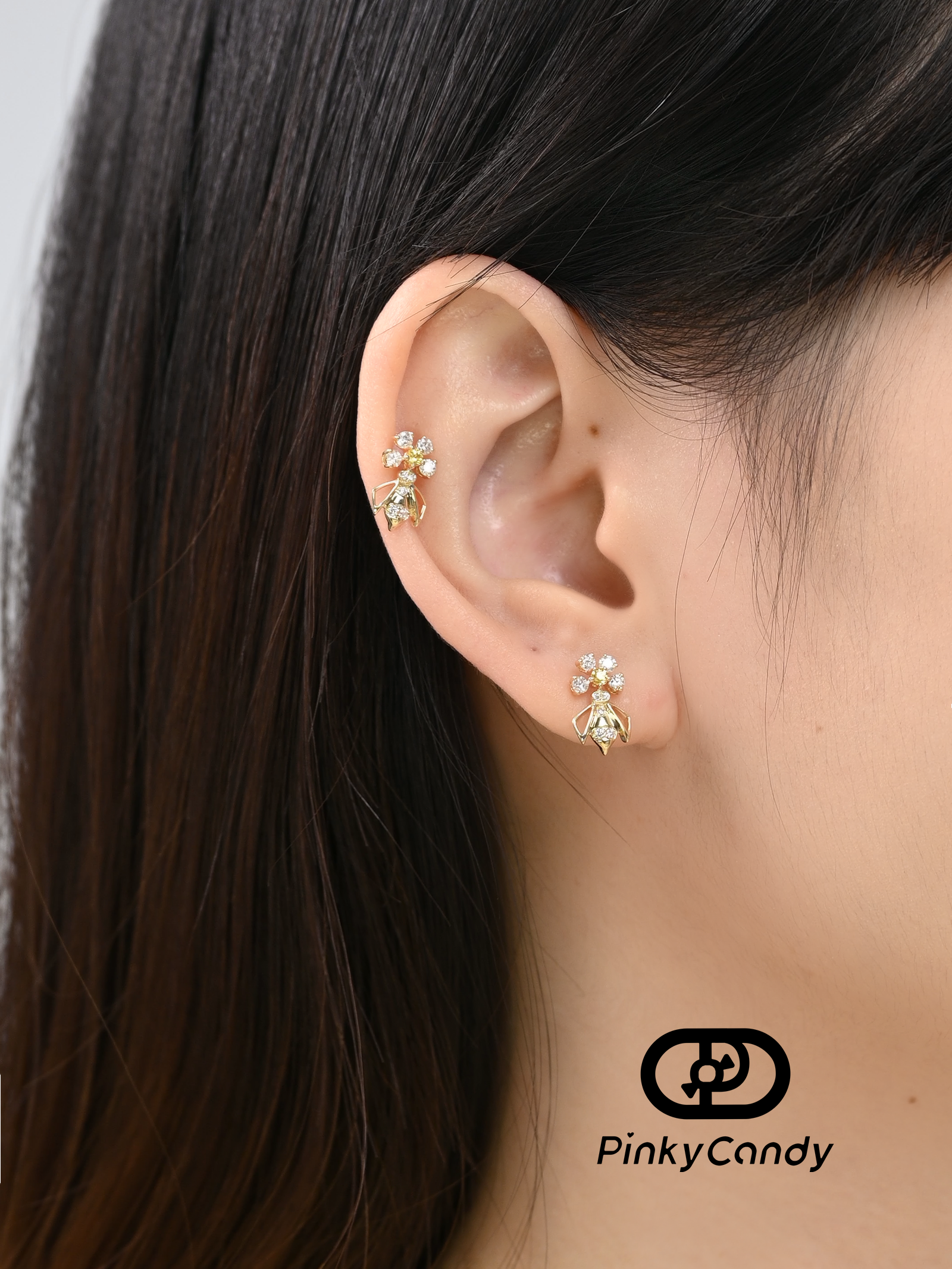 Lumière Bee Studs | 18K Gold, Natural Diamonds & Yellow Sapphire